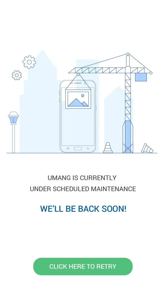 under construction screen ui design for mobile android version for UMANG services